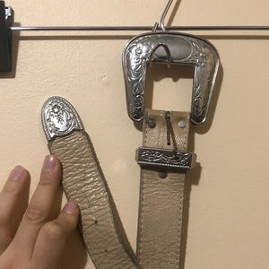 Tan leather and silver detail western belt